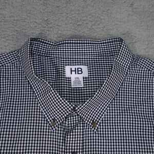 HB Harbor Bay Shirt Mens 6XL Navy Blue Button Down Short Sleeve Check Pocket